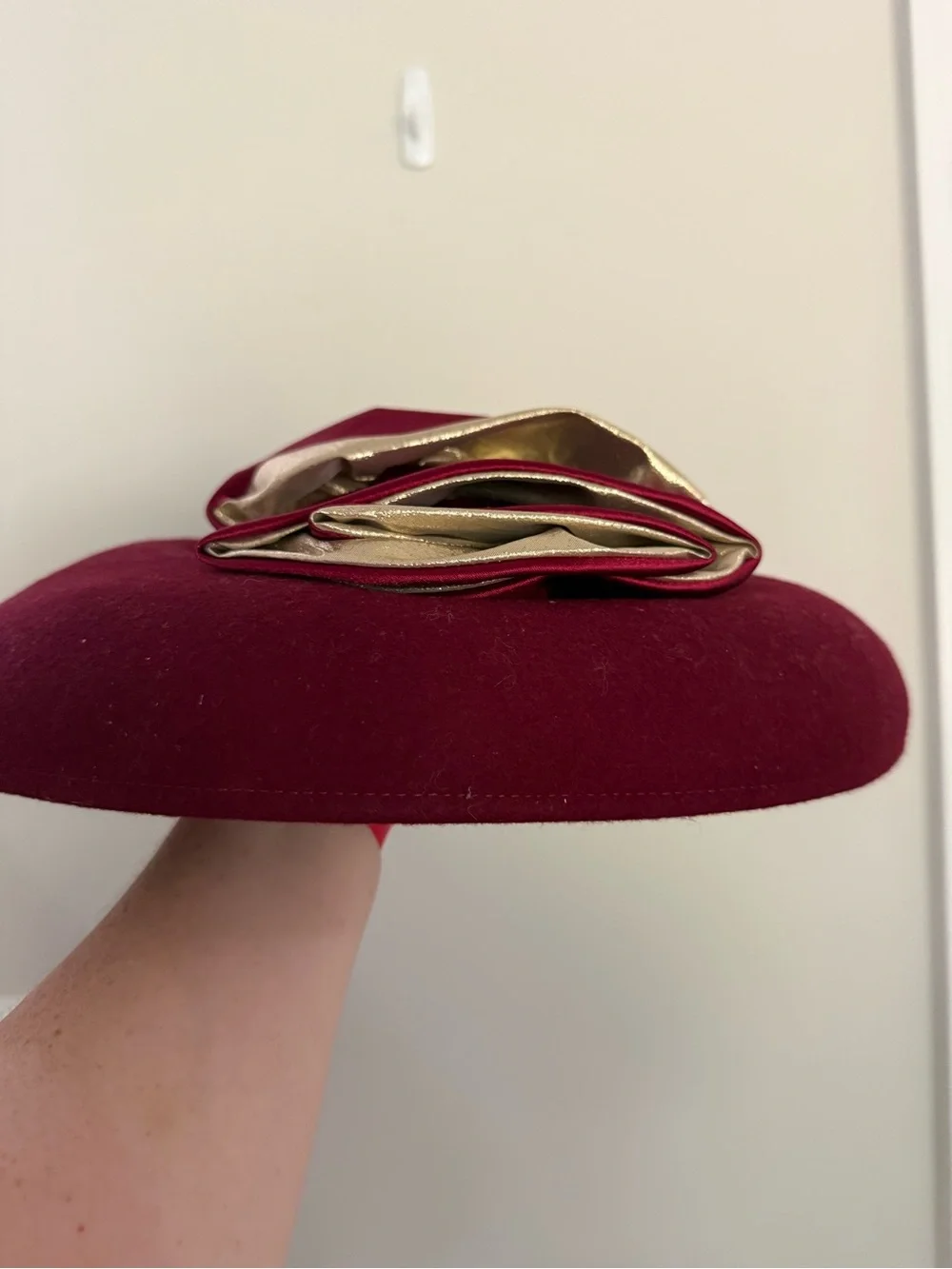 Women's Maroon Wool Felt Hat with Gold Satin Accent - Picture 4 of 9